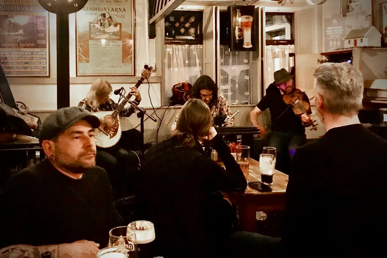 Traditional Irish music session in a pub